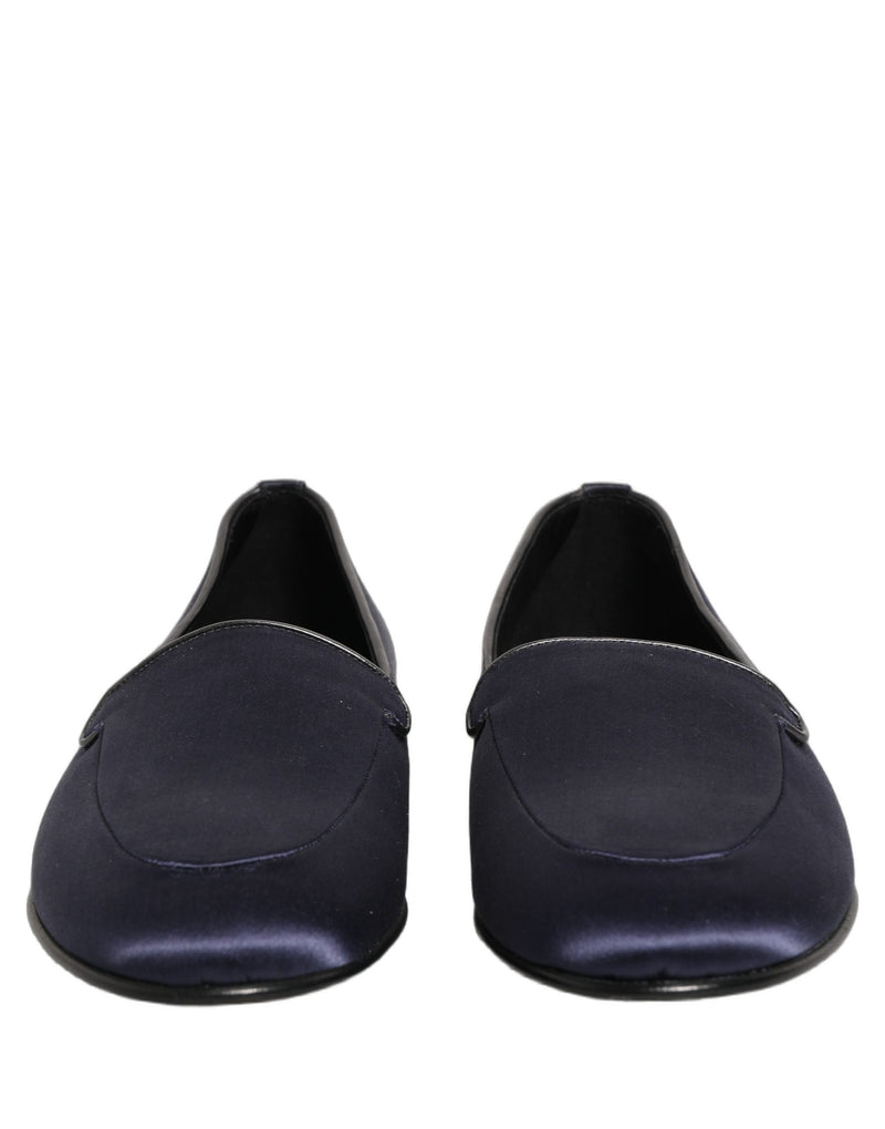 Mocassini slip-on bassi in raso blu con logo Dolce & Gabbana