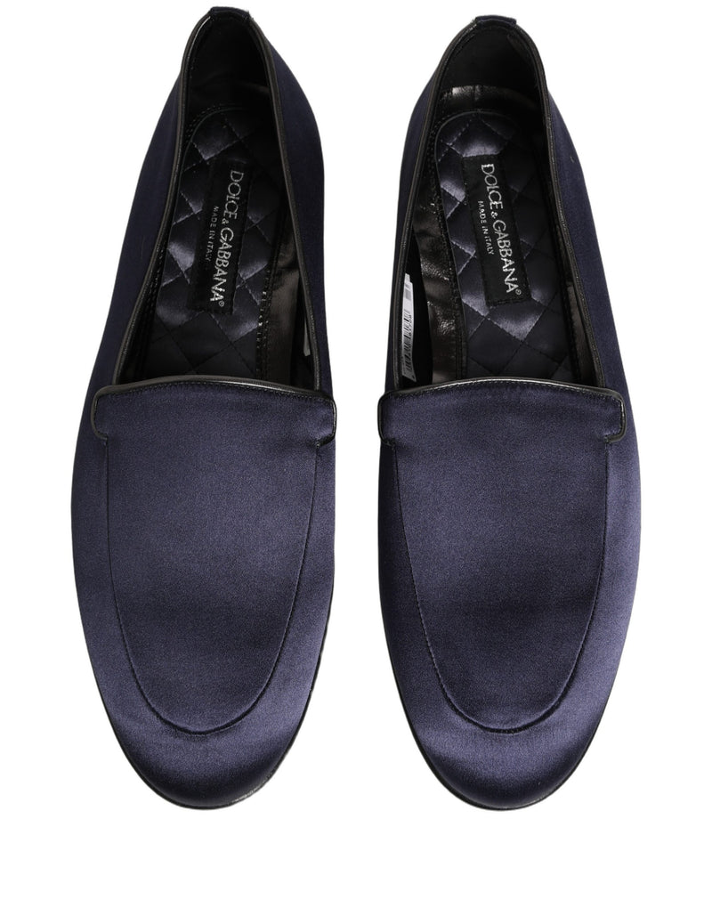 Mocassini slip-on bassi in raso blu con logo Dolce & Gabbana