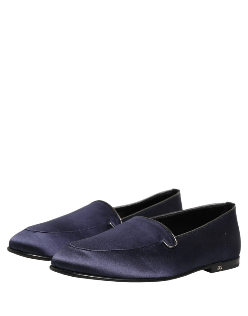 Mocassini slip-on bassi in raso blu con logo Dolce & Gabbana
