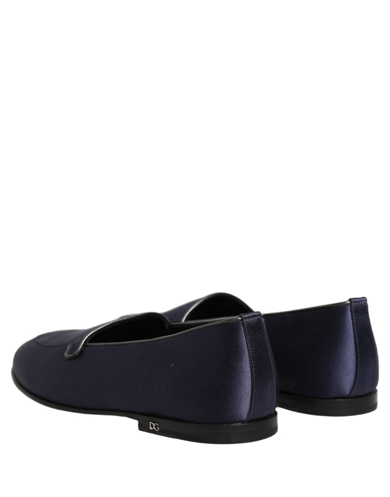 Mocassini slip-on bassi in raso blu con logo Dolce & Gabbana