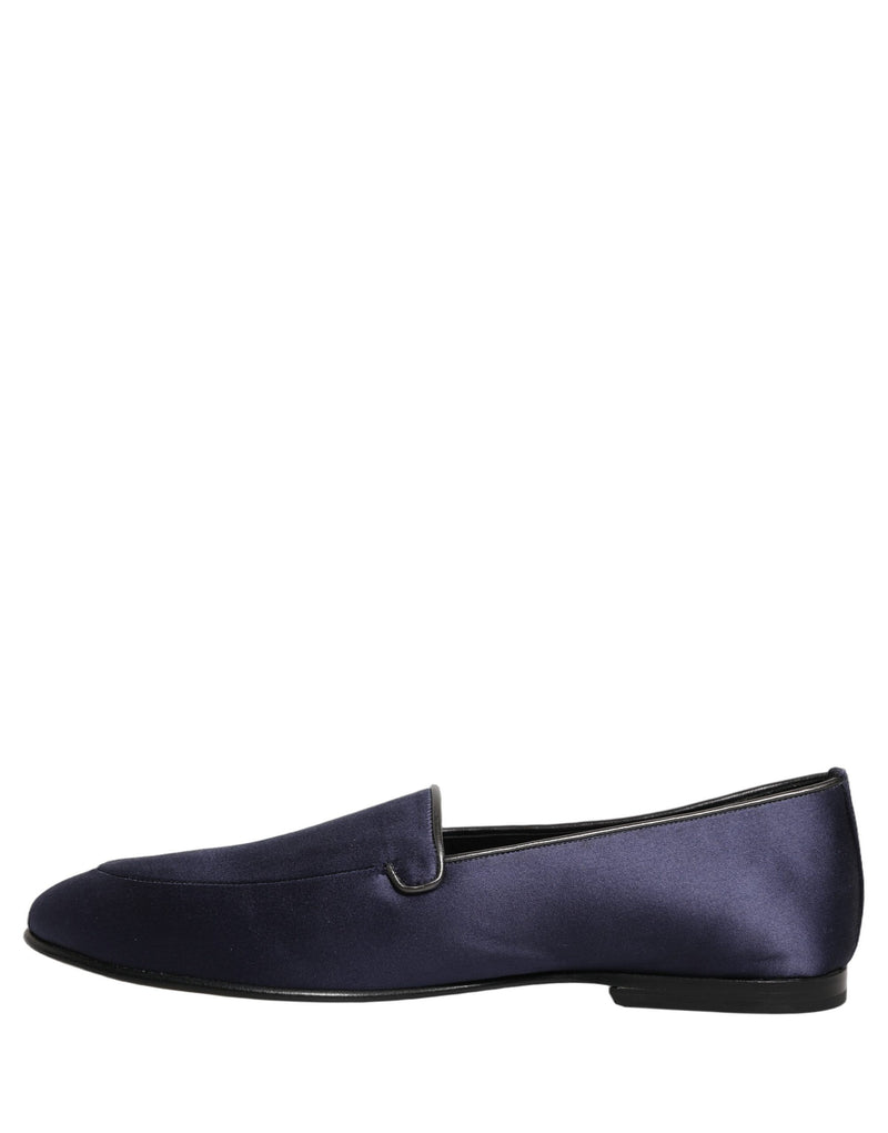 Mocassini slip-on bassi in raso blu con logo Dolce & Gabbana