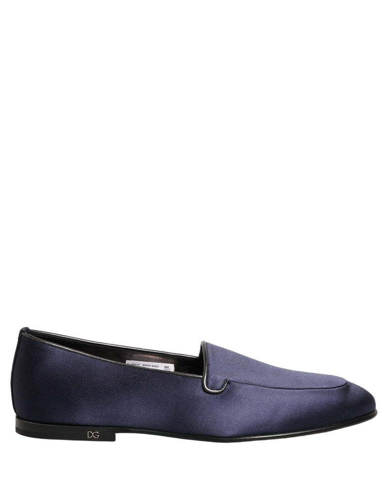 Mocassini slip-on bassi in raso blu con logo Dolce & Gabbana