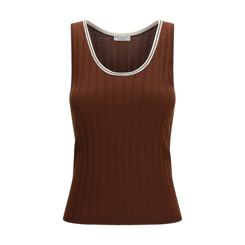 Brunello Cucinelli Bordeaux Wool Oves Aries Sleeveles T-Shirt