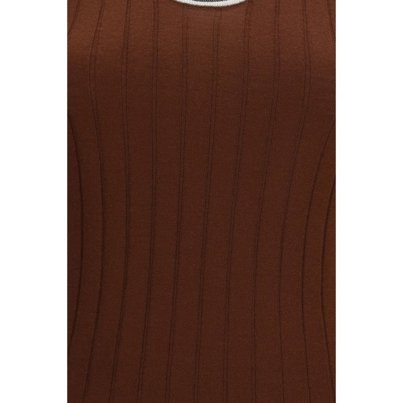 Brunello Cucinelli Bordeaux Wool Oves Aries Sleeveles T-Shirt