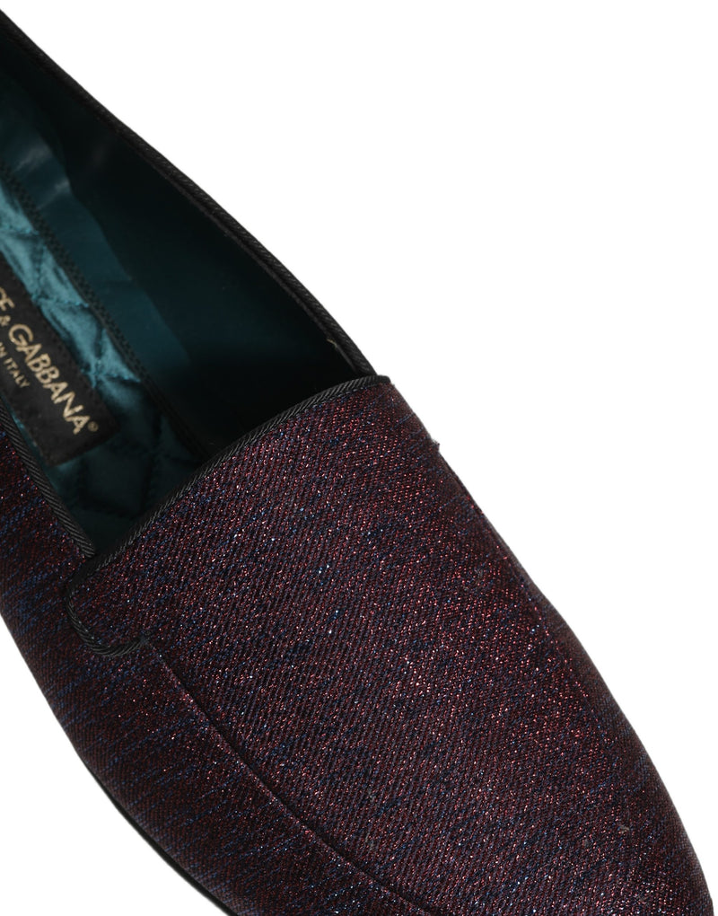 Sapatos sociais tipo loafer Dolce & Gabbana em lurex com glitter vinho e logotipo
