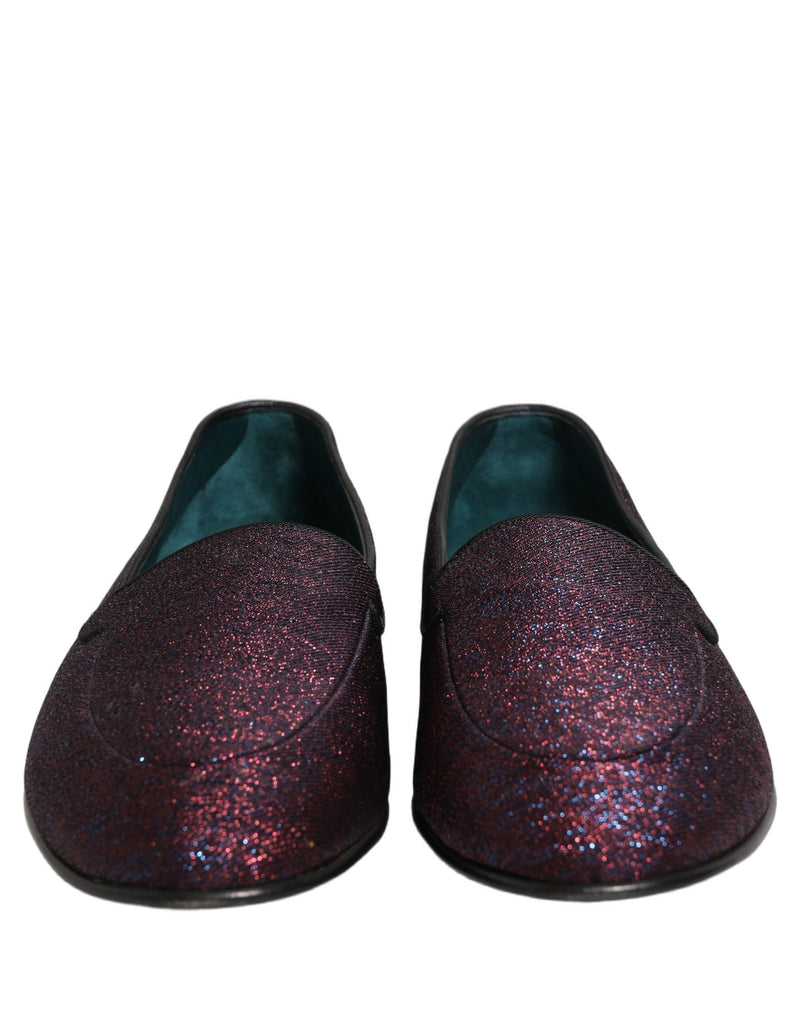 Sapatos sociais tipo loafer Dolce & Gabbana em lurex com glitter vinho e logotipo