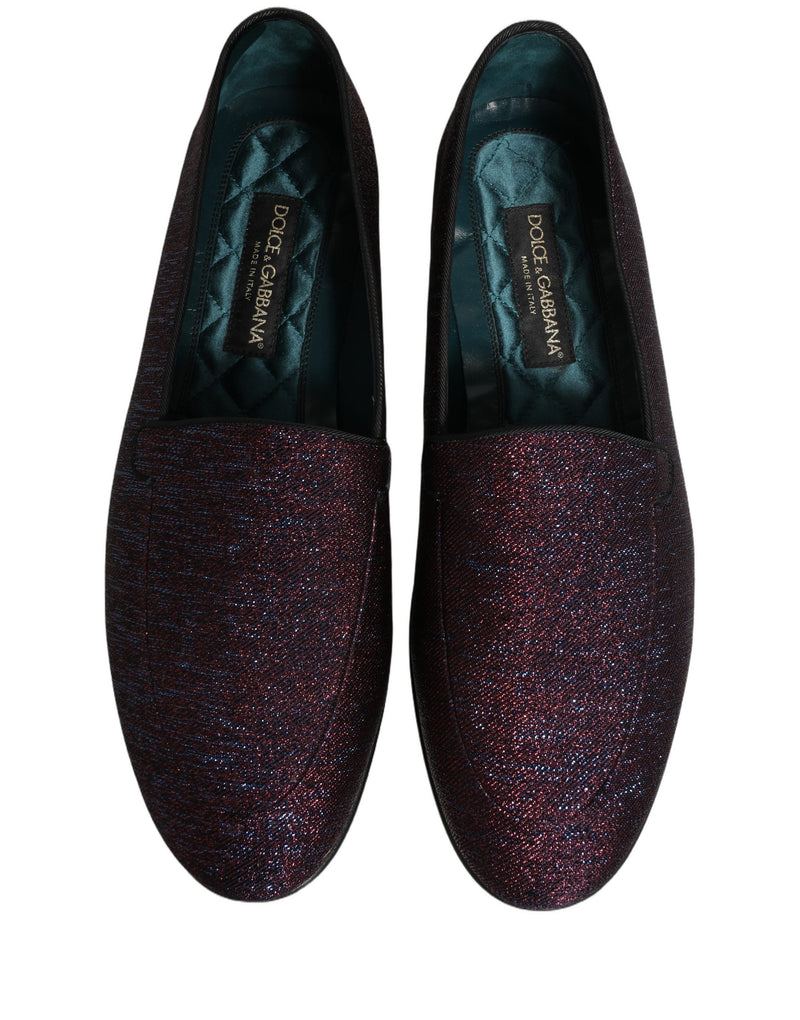 Sapatos sociais tipo loafer Dolce & Gabbana em lurex com glitter vinho e logotipo