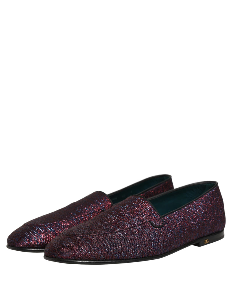 Sapatos sociais tipo loafer Dolce & Gabbana em lurex com glitter vinho e logotipo