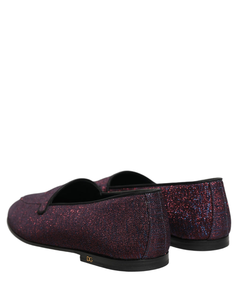 Sapatos sociais tipo loafer Dolce & Gabbana em lurex com glitter vinho e logotipo