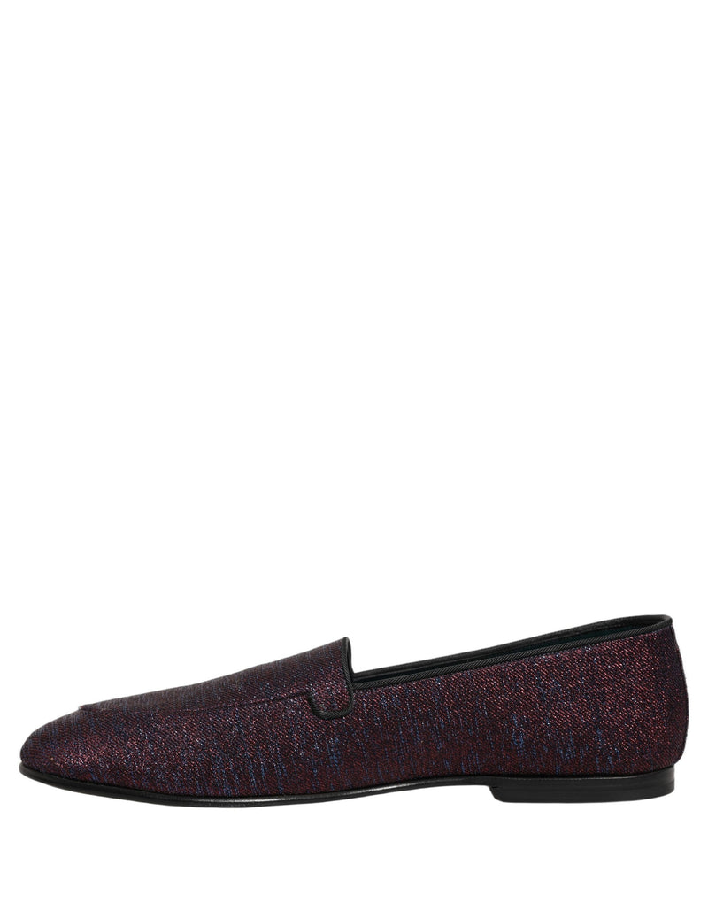 Sapatos sociais tipo loafer Dolce & Gabbana em lurex com glitter vinho e logotipo