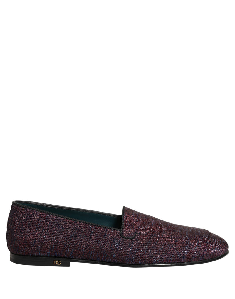Sapatos sociais tipo loafer Dolce & Gabbana em lurex com glitter vinho e logotipo
