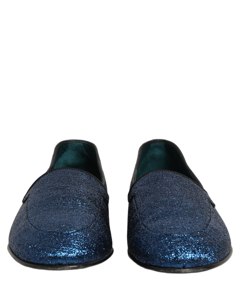 Mocasines de vestir de lúrex azul brillante con logotipo DG de Dolce & Gabbana