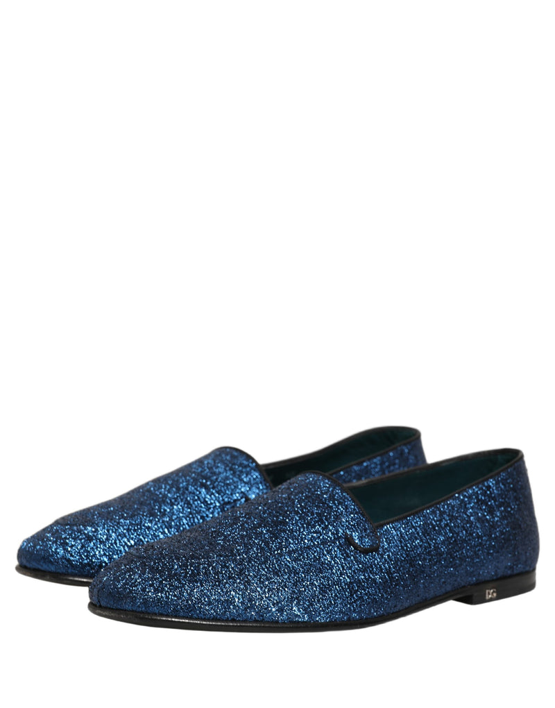 Mocasines de vestir de lúrex azul brillante con logotipo DG de Dolce & Gabbana