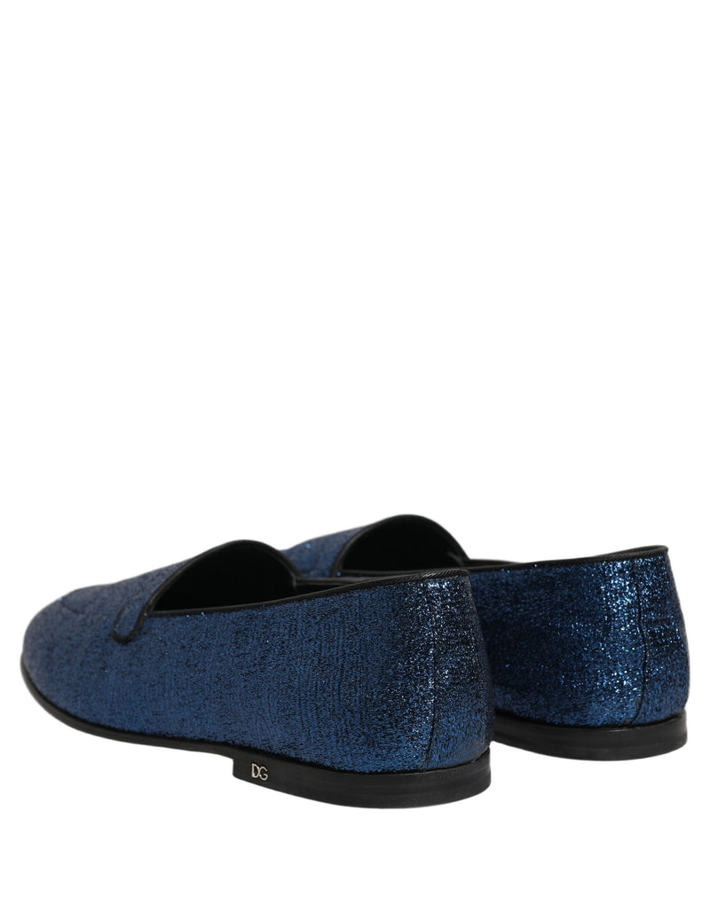 Mocasines de vestir de lúrex azul brillante con logotipo DG de Dolce & Gabbana