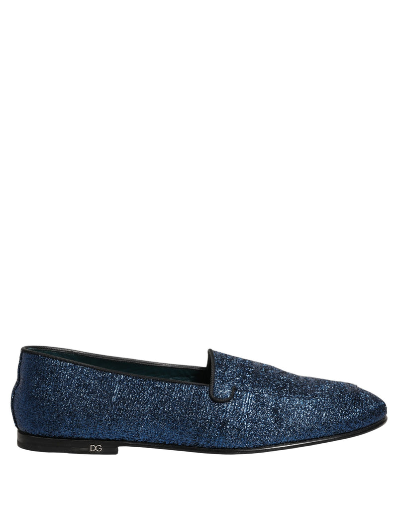 Mocasines de vestir de lúrex azul brillante con logotipo DG de Dolce & Gabbana