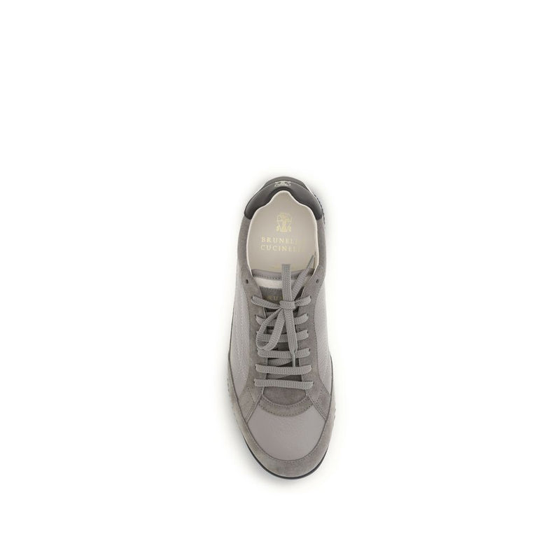 Brunello Cucinelli Gray Calf Leather Bos Taurus Sneakers