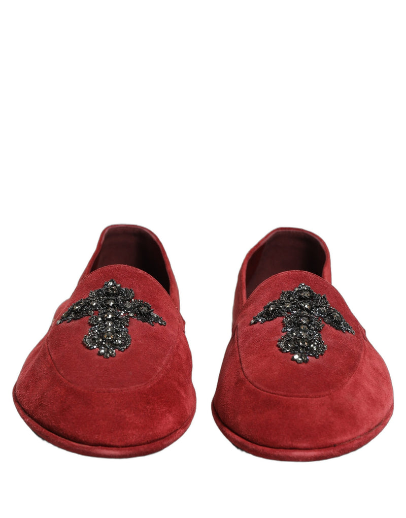 Mocassins de ville à enfiler en daim rouge avec motif croisé Dolce & Gabbana
