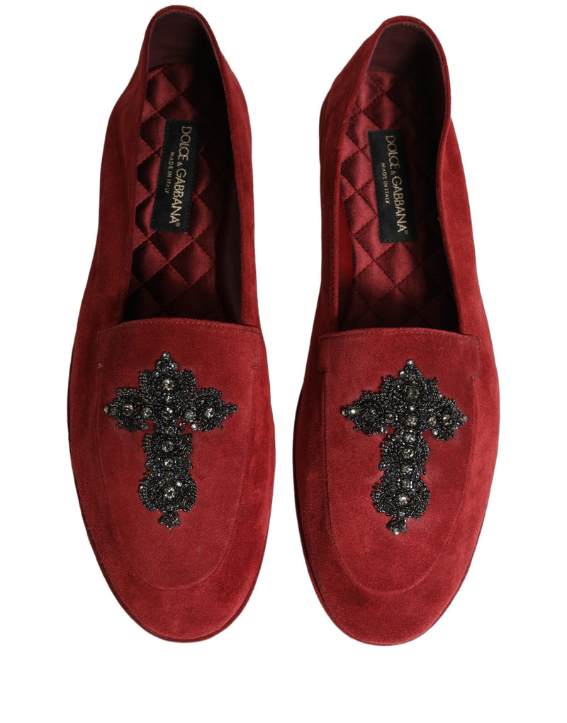 Mocassins de ville à enfiler en daim rouge avec motif croisé Dolce & Gabbana