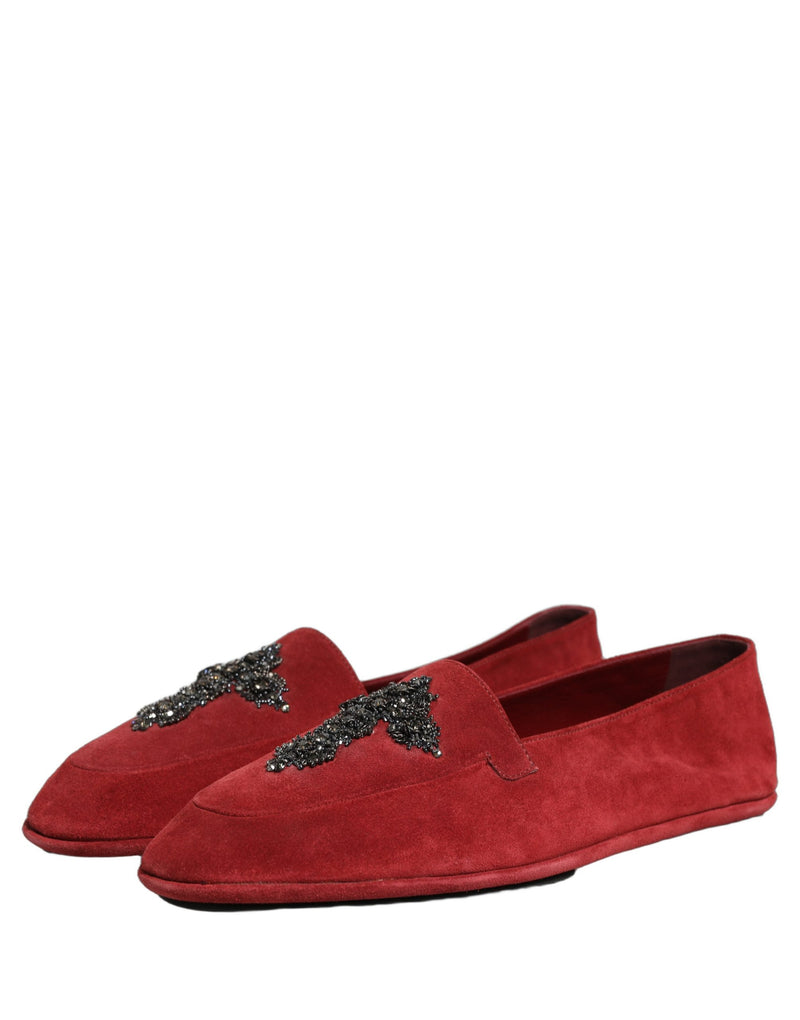 Mocassins de ville à enfiler en daim rouge avec motif croisé Dolce & Gabbana