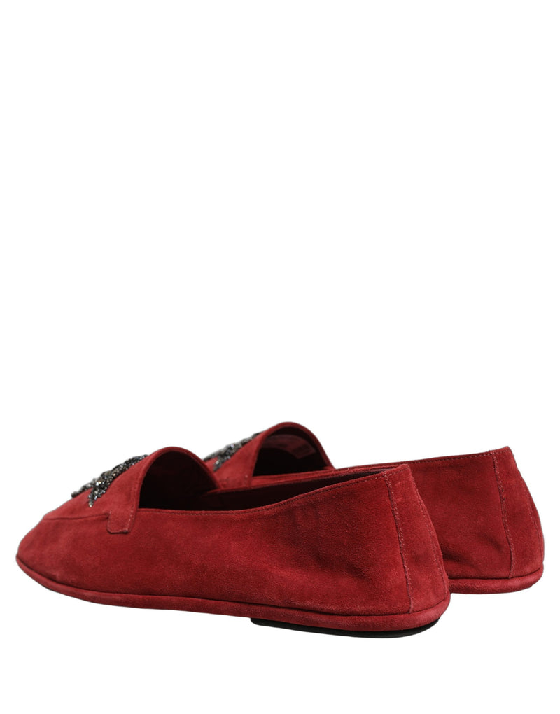 Mocassins de ville à enfiler en daim rouge avec motif croisé Dolce & Gabbana