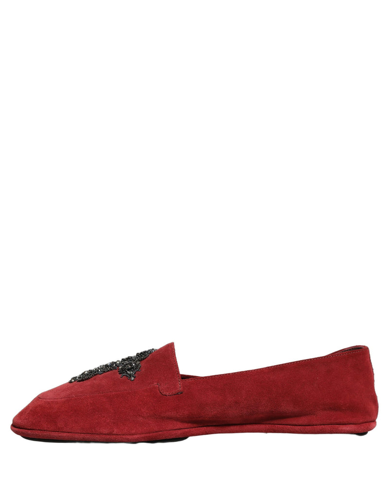 Mocassins de ville à enfiler en daim rouge avec motif croisé Dolce & Gabbana