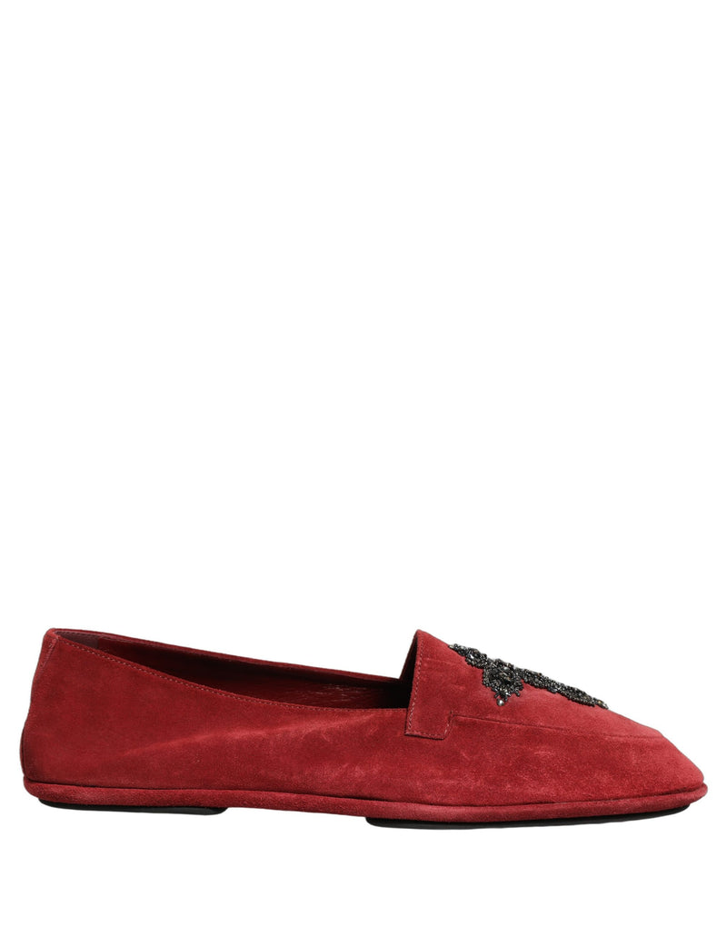 Mocassins de ville à enfiler en daim rouge avec motif croisé Dolce & Gabbana