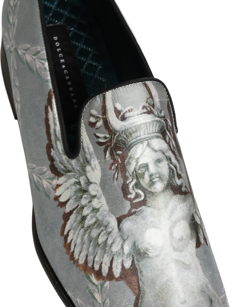 Mocassins pour homme en velours gris à motif baroque et ange Dolce & Gabbana