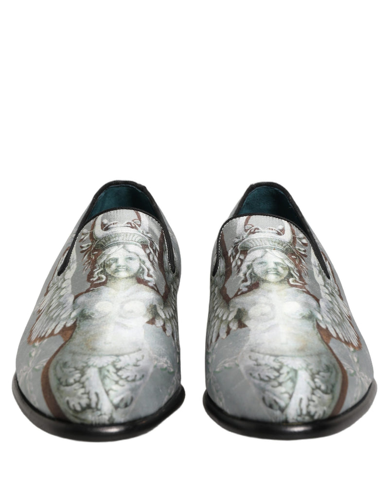 Mocassins pour homme en velours gris à motif baroque et ange Dolce & Gabbana