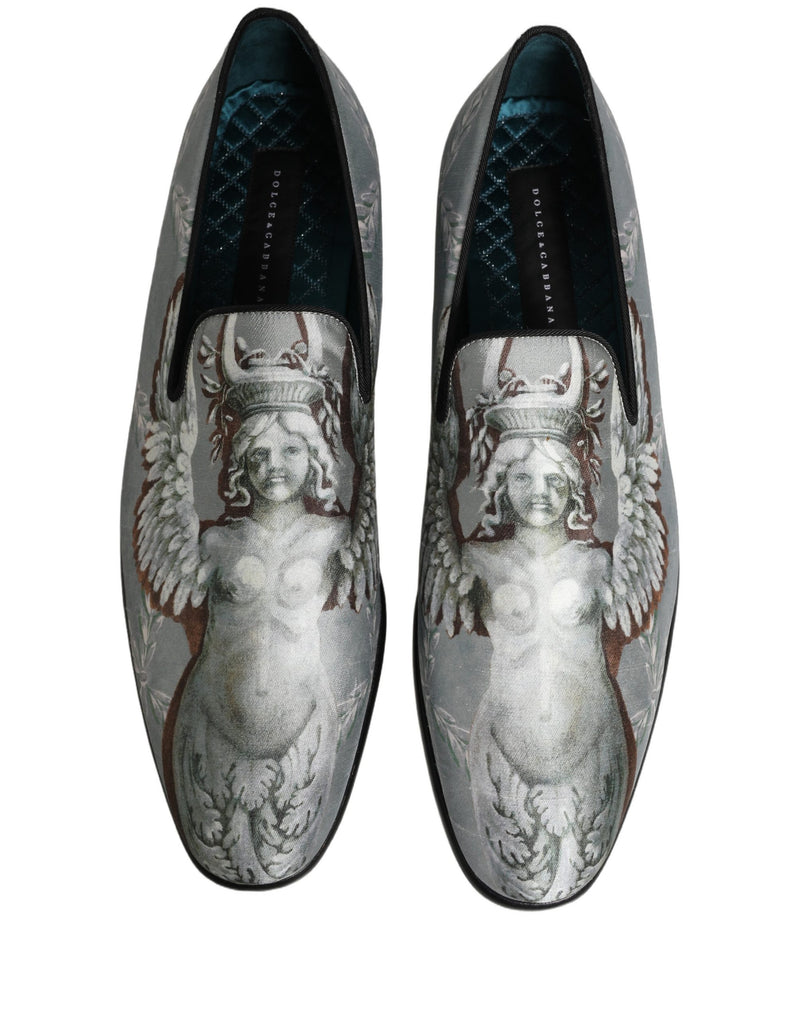 Mocassins pour homme en velours gris à motif baroque et ange Dolce & Gabbana