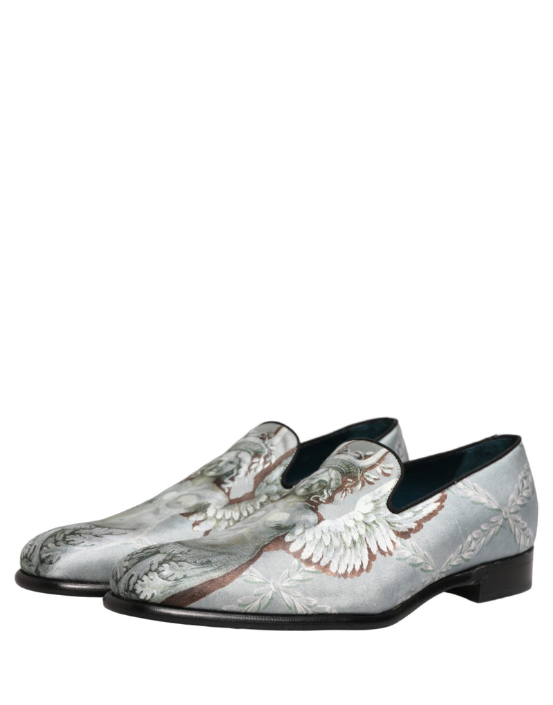 Mocassins pour homme en velours gris à motif baroque et ange Dolce & Gabbana