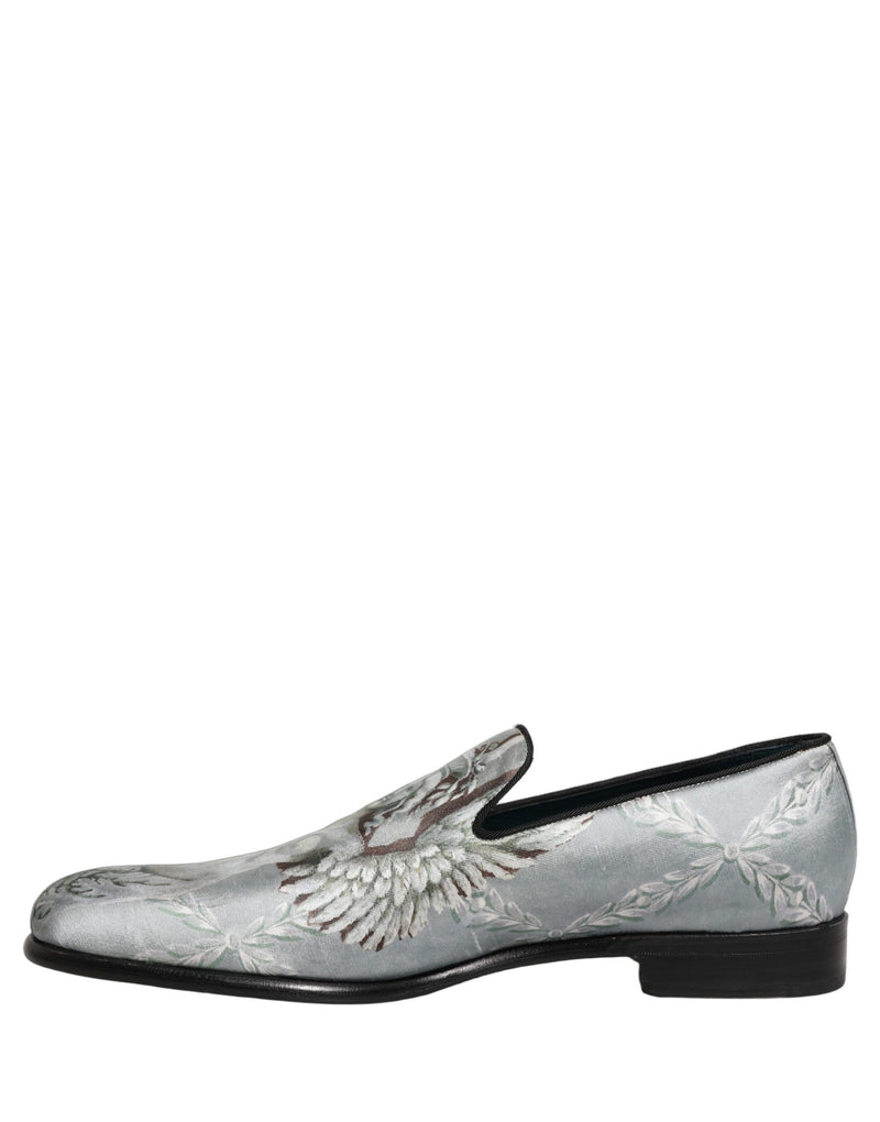 Mocassins pour homme en velours gris à motif baroque et ange Dolce & Gabbana