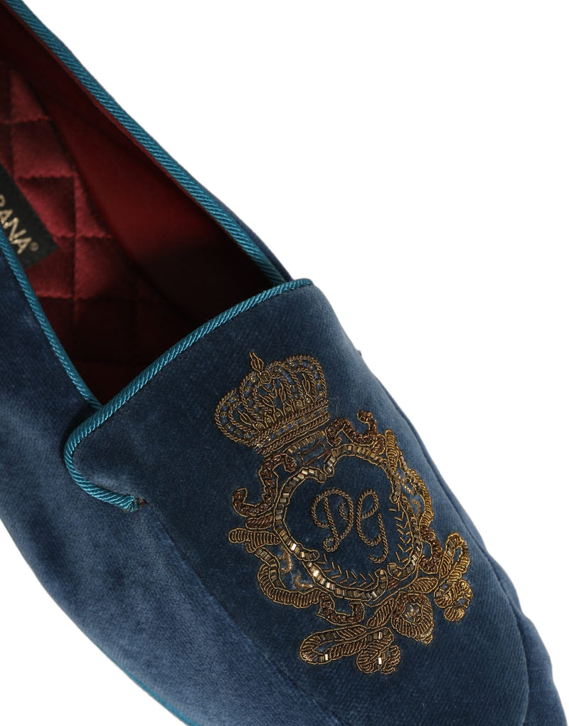 Mocassins en velours bleu brodés d’une couronne Dolce & Gabbana