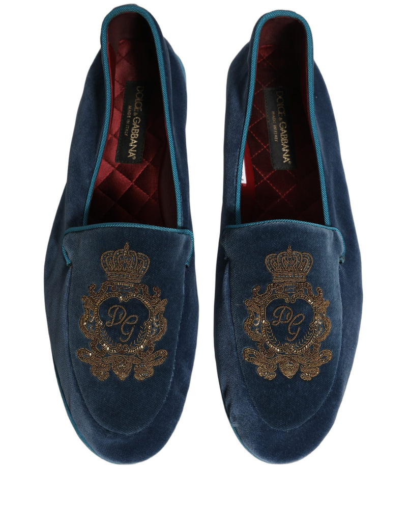 Mocassins en velours bleu brodés d’une couronne Dolce & Gabbana