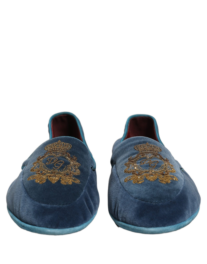 Mocassins en velours bleu brodés d’une couronne Dolce & Gabbana
