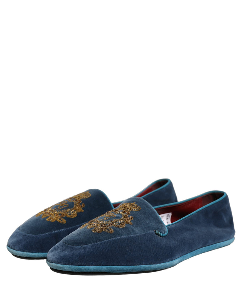 Mocassins en velours bleu brodés d’une couronne Dolce & Gabbana