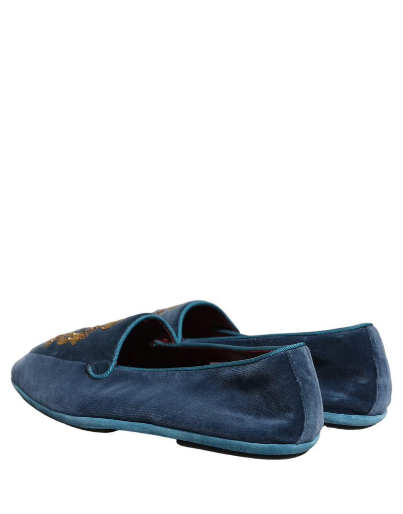 Mocassins en velours bleu brodés d’une couronne Dolce & Gabbana