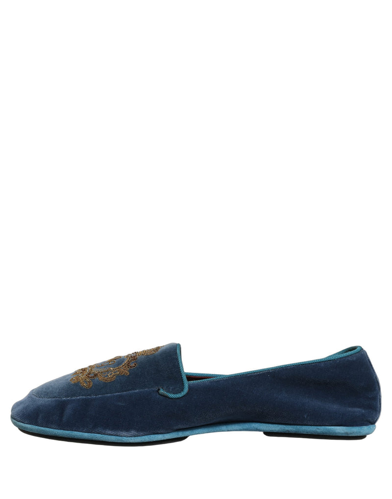 Mocassins en velours bleu brodés d’une couronne Dolce & Gabbana