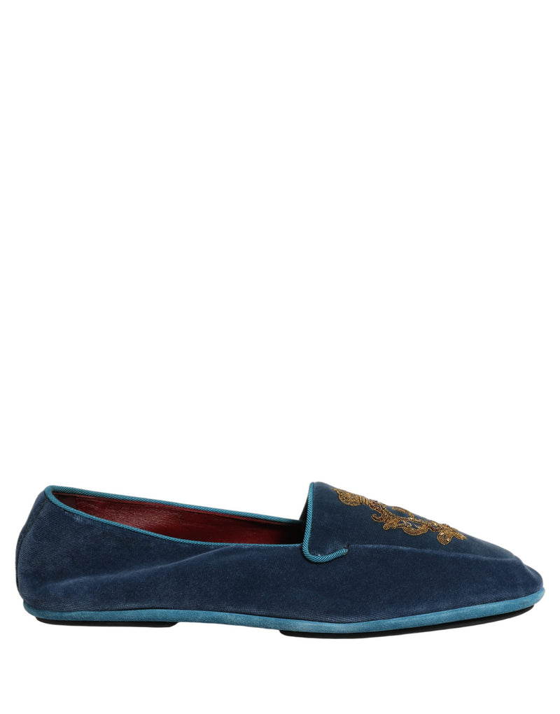 Mocassins en velours bleu brodés d’une couronne Dolce & Gabbana