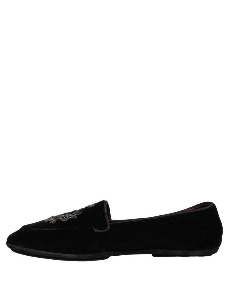 Mocassins en velours noir avec broderie couronne Dolce & Gabbana