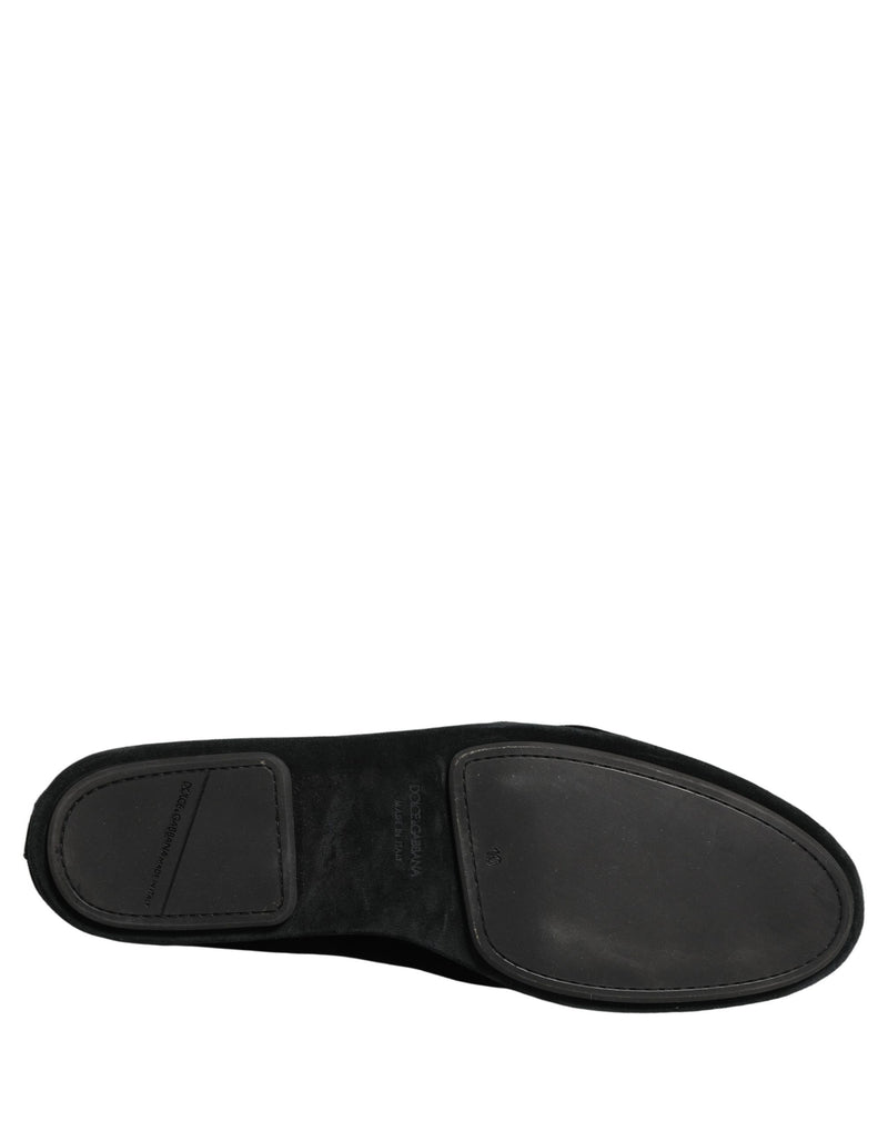 Mocassins en velours noir avec broderie couronne Dolce & Gabbana