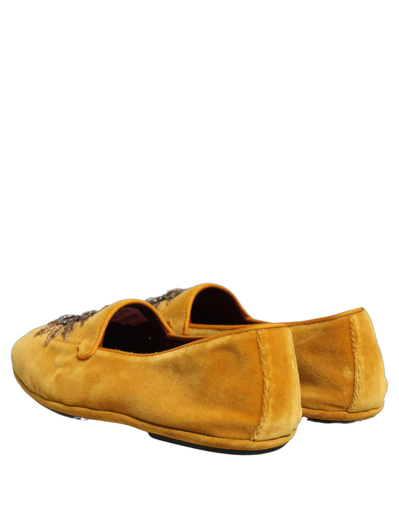 Mocassins plats Dolce & Gabbana en velours jaune avec cœur DG