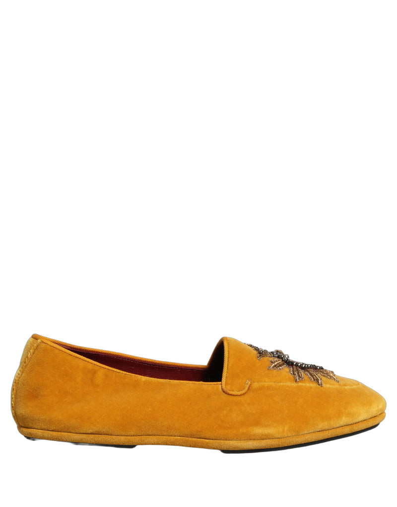 Mocassins plats Dolce & Gabbana en velours jaune avec cœur DG