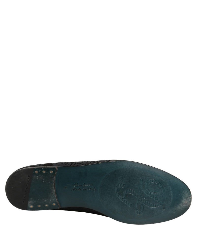 Sapatos mocassins slip-on de couro jacquard azul Dolce & Gabbana