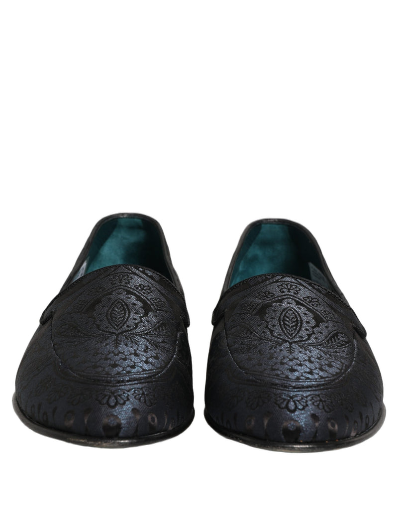 Sapatos mocassins slip-on de couro jacquard azul Dolce & Gabbana