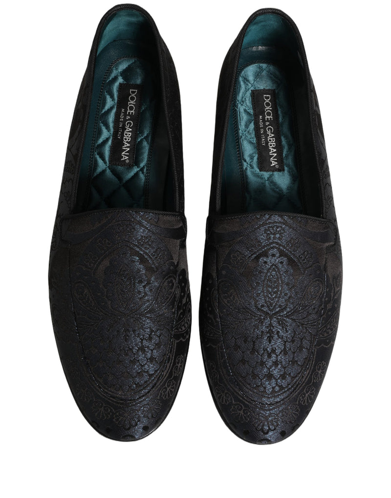 Sapatos mocassins slip-on de couro jacquard azul Dolce & Gabbana
