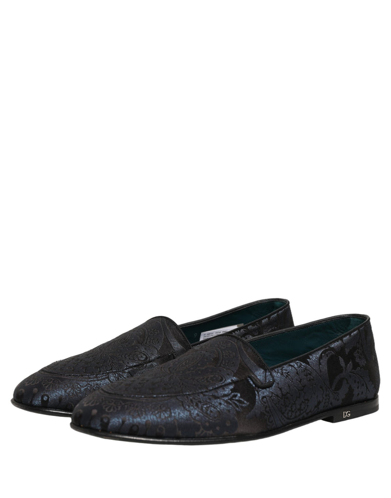 Sapatos mocassins slip-on de couro jacquard azul Dolce & Gabbana