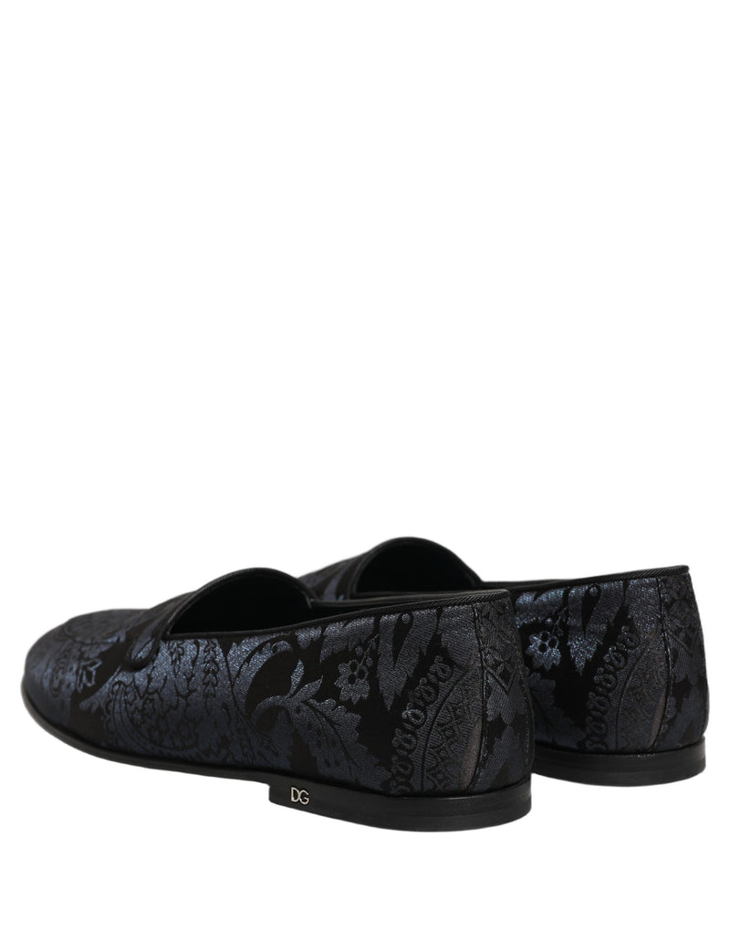 Sapatos mocassins slip-on de couro jacquard azul Dolce & Gabbana