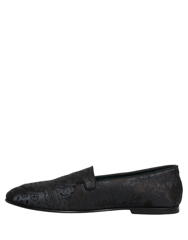 Sapatos mocassins slip-on de couro jacquard azul Dolce & Gabbana