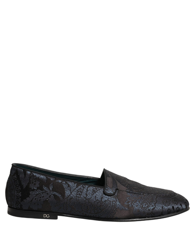 Sapatos mocassins slip-on de couro jacquard azul Dolce & Gabbana