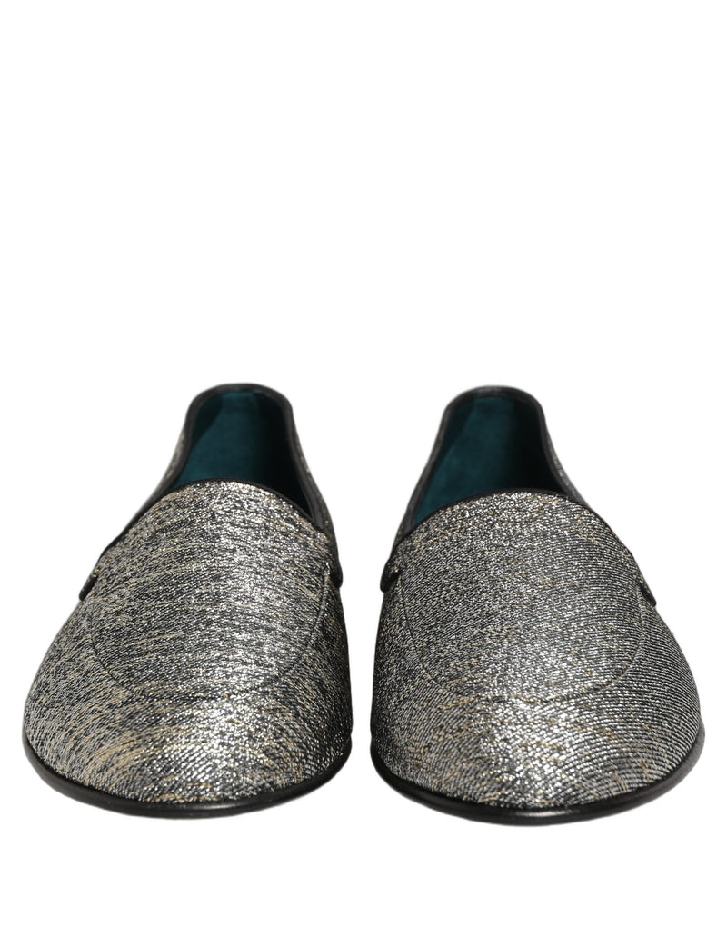 Mocassins de ville Dolce & Gabbana gris à paillettes Lurex et logo DG